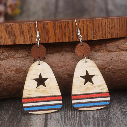 Western Star Cutout Wooden Dangle Earrings