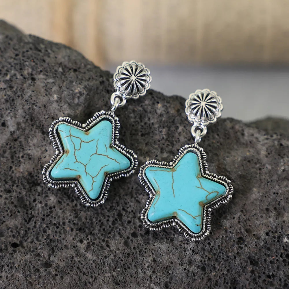 Western Turquoise Star Dangle Earrings