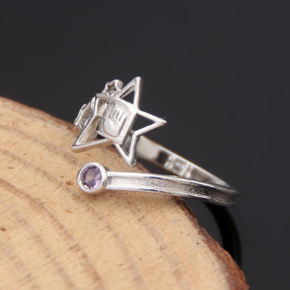 Gold Star Open Ring with Purple Crystal