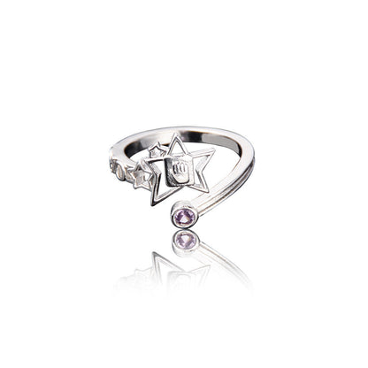 Gold Star Open Ring with Purple Crystal