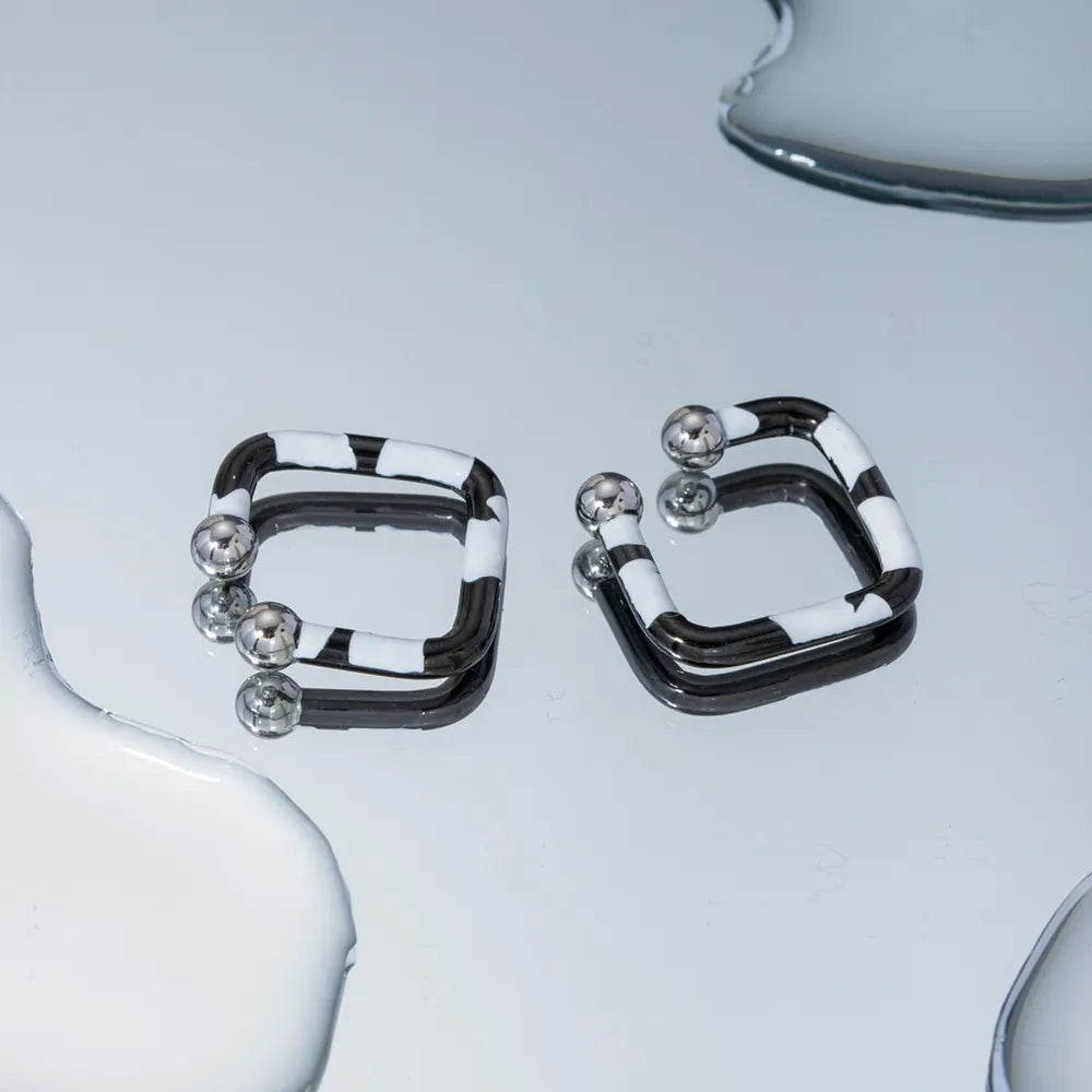 Black and White Square Hoop Earrings