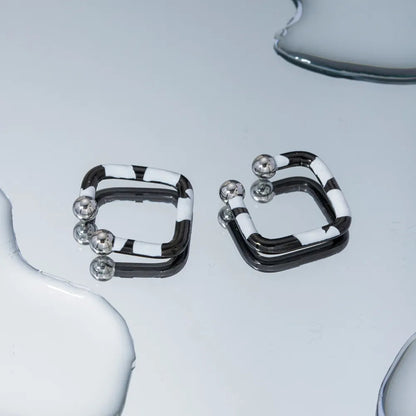 Black and White Square Hoop Earrings