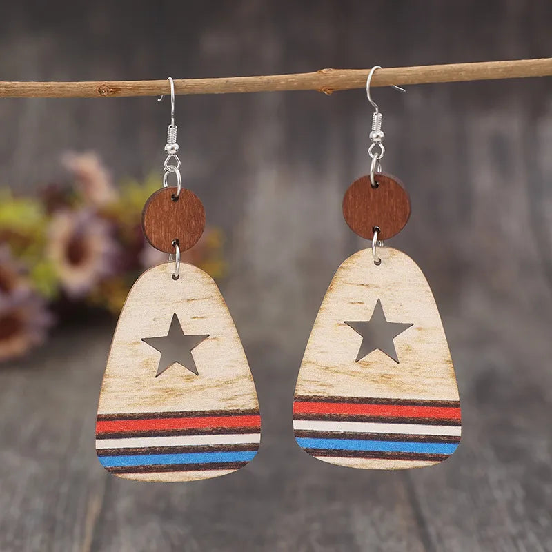 Western Star Cutout Wooden Dangle Earrings