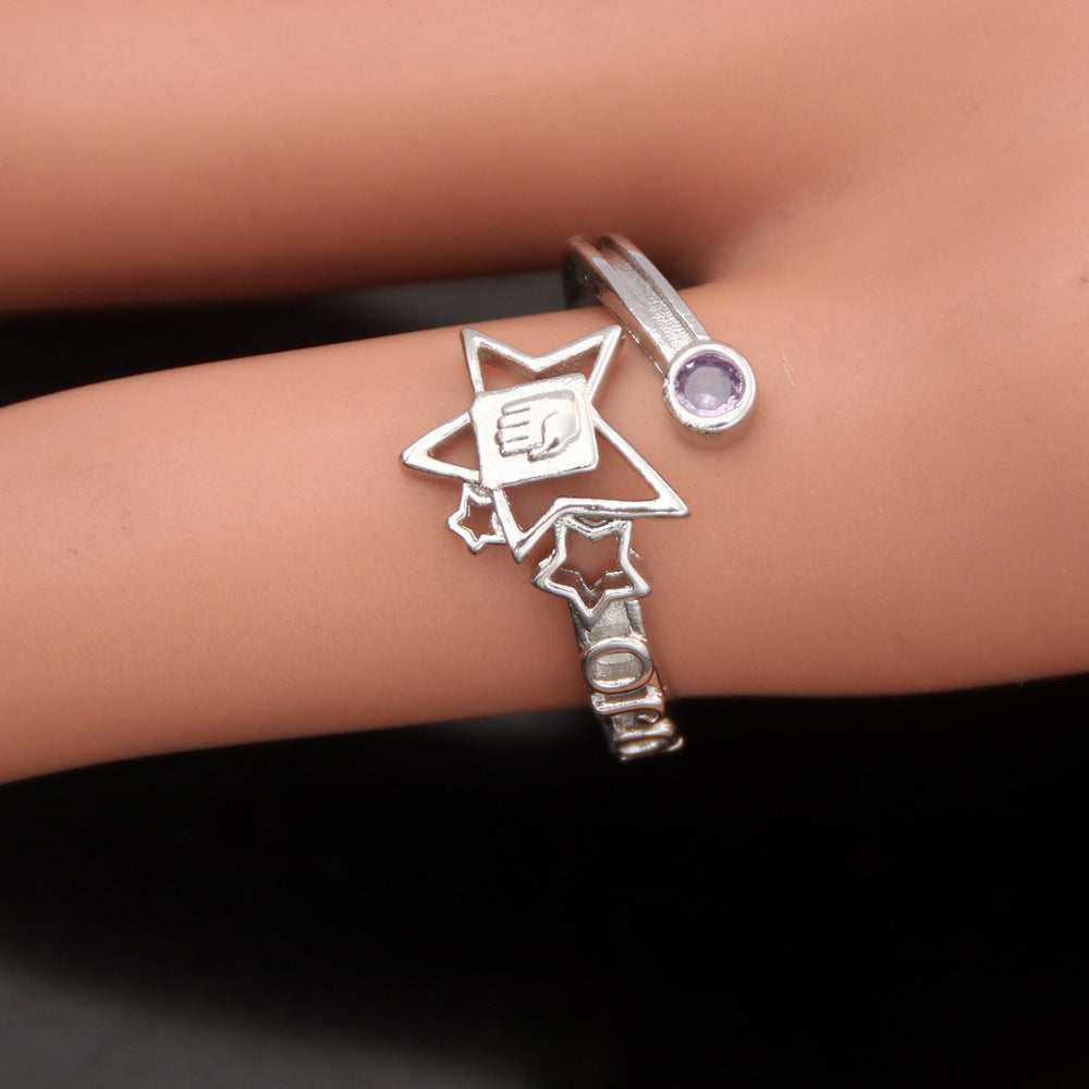 Gold Star Open Ring with Purple Crystal