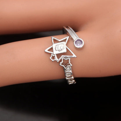 Gold Star Open Ring with Purple Crystal