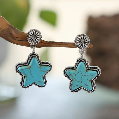 Western Turquoise Star Dangle Earrings
