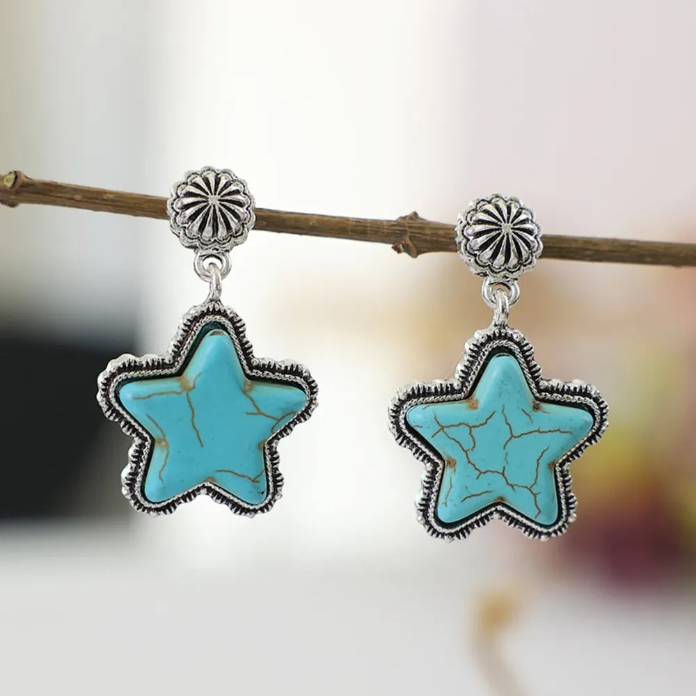 Western Turquoise Star Dangle Earrings