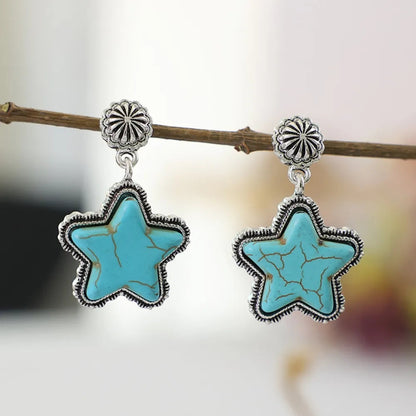 Western Turquoise Star Dangle Earrings