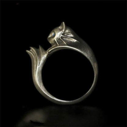 Vintage Cat Wrap Ring with Blue Crystal Eyes